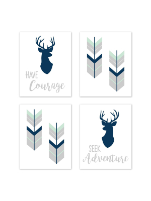 4pc Woodsy Art Print Set Navy/mint - Sweet Jojo Designs