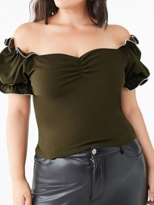 Plus Size Studded Puff Sleeve Top