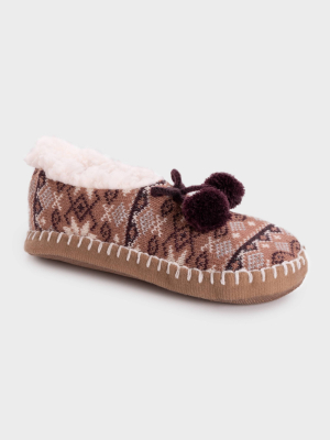 Muk Luks Women's Ballerina Slipper Socks With Pom Poms - Rose