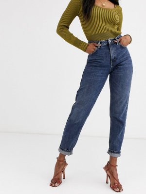 Topshop Mom Jeans In Dark Wash