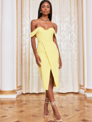 Bustier Corset Wrap Midi Dress In Lemon Yellow