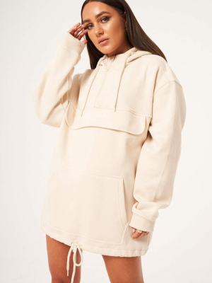 Oversized Pull Over Zip Hoodie - Nude