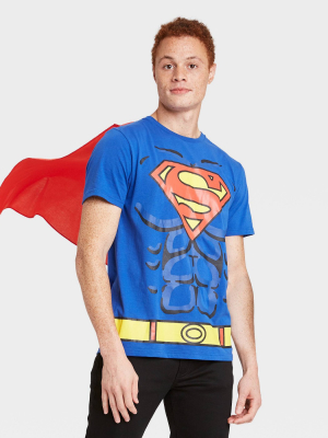 Men's Superman Cape Halloween Short Sleeve Graphic T-shirt - Royal Blue