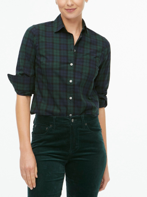 Black Watch Plaid Button-up Stretch Cotton Poplin Shirt In Signature Fit