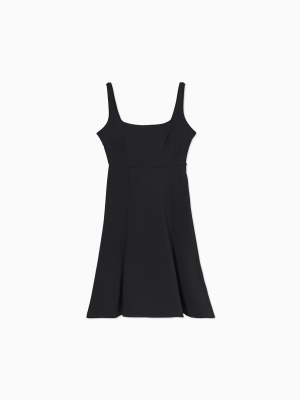 Solid Square Neck Sleeveless Fit + Flare Dress