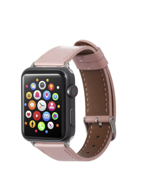 Insten Genuine Leather Band For Apple Watch 42mm 44mm All Series Se 6 5 4 3 2 1, Replacement Watchband Strap, Pink