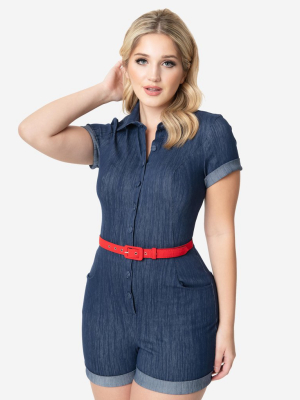 Unique Vintage Faded Blue Denim Patsy Romper