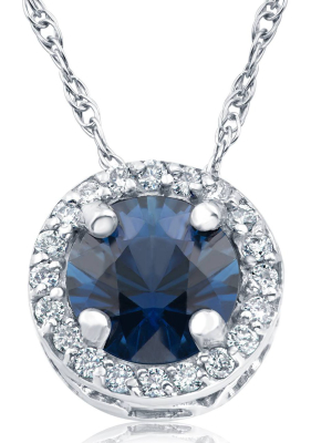 Pompeii3 1/2ct Blue Sapphire & Diamond Halo Vintage Pendant 14k White Gold & 18"