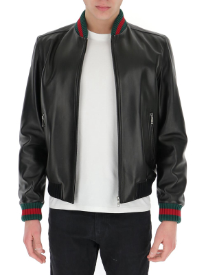 Gucci Web-detailed Leather Jacket