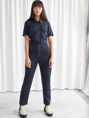 Fitted Belted Short Sleeve Jumpsuit
