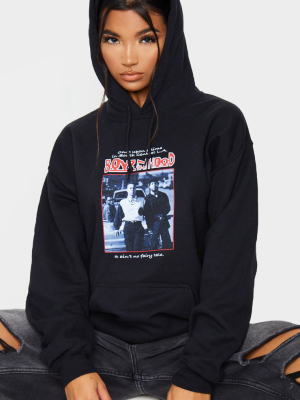 Black Slogan Boyz In The Hood Print Hoodie