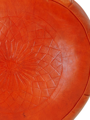 Solid Color Leather Pouf, Orange