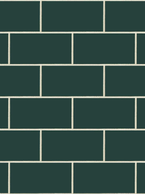 Retro Subway Tile Peel-and-stick Wallpaper In Evergreen By Nextwall