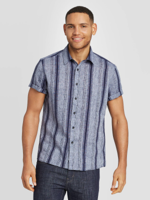 Men's Standard Fit Short Sleeve Novelty Button-down Shirt - Goodfellow & Co™ Navy