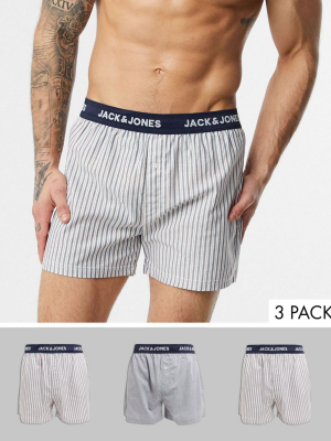 Jack & Jones 3 Pack Woven Boxers In Stripe