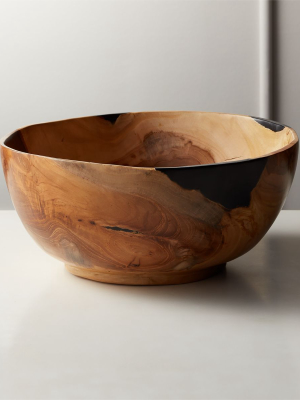 Still Teak Wood And Black Resin Bowl