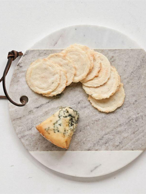 Marble Cheese Board W/ Leather Tie In Grey & White