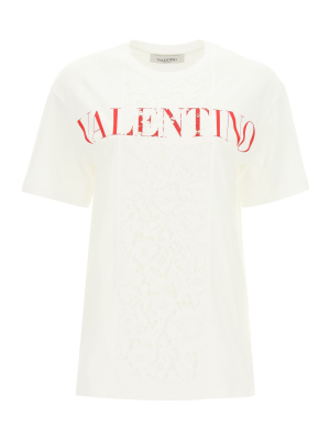 Valentino Logo Printed Lace Insert T-shirt