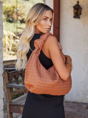 Harper Woven Faux Leather Handbag - Tan - Final Sale