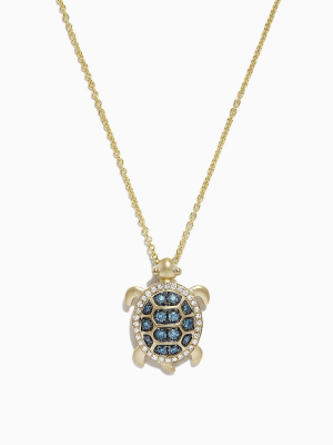 Effy 14k Yellow Gold Blue And White Diamond Sea Turtle Pendant, 0.41 Tcw