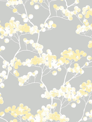 Cyprus Blossom Peel-and-stick Wallpaper In Buttercup And Grey By Nextwall