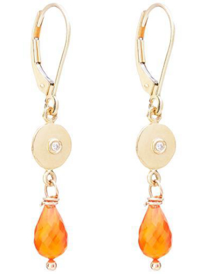 Dangle Disk Earrings With Diamond And Carnelian