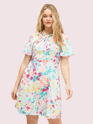 Painted Petals Twist Neck Dress