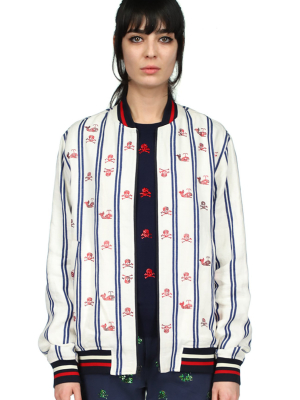 Skulls Vintage French Ticking Stripe Bomber Jacket