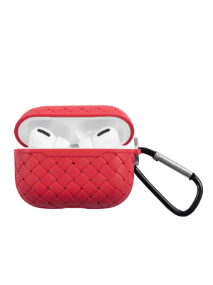 Insten Weave Shape Case For Airpods Pro, Soft Tpu Skin Cover With Carabiner, Red