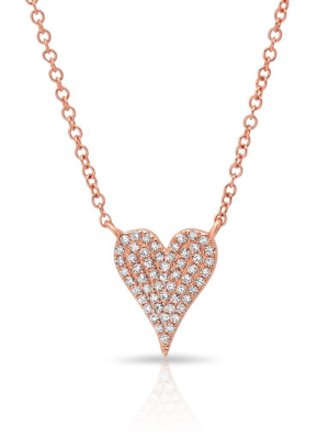 14kt Rose Gold Diamond Small Modern Pave Heart Necklace