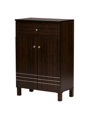 Felda Modern Shoe Cabinet With 2 Doors And Drawer - Dark Brown - Baxton Studio