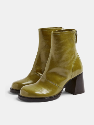 Milo Green Patent Leather Chunky Scoop Toe Boots
