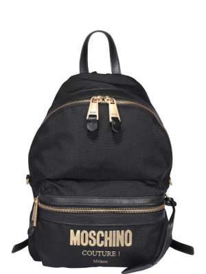 Moschino Logo Plaque Zipped Backpack