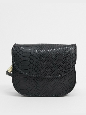 Asos Design Cross Body Saddle Bag In Black Snake