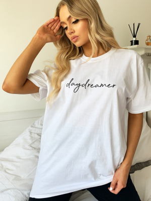 White Day Dreamer Printed Oversized T Shirt