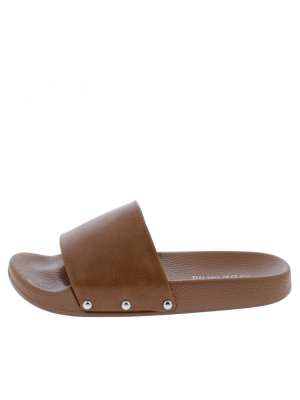 Wind004 Camel Open Toe Slide Flat Sandal