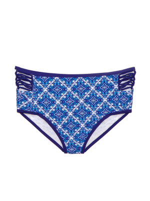 Jerri String Cut Out Bikini Bottom (curves) - Sapphire Blue Floral Print