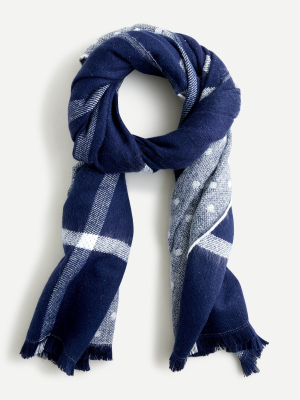 Double-sided Plaid And Dot Scarf