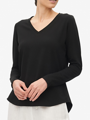 Long Sleeve V Neck T-shirt Black Stretch Jersey