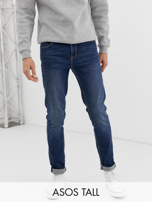 Asos Design Tall Skinny Jeans In Dark Wash