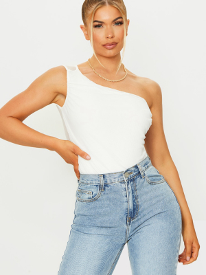 Cream Slinky Ruched One Shoulder Bodysuit