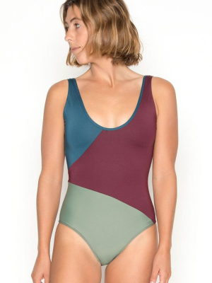 Rio Color Block Zig Zag Tank One Piece Swimsuit - Fig Purple/teal Blue/mint Green