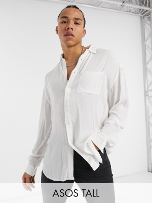 Asos Design Tall 90s Oversized Crinkle Viscose Shirt In White