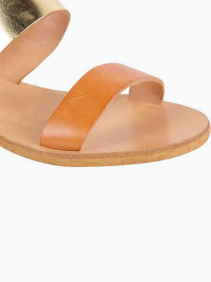 Leather Slide Sandals - Natural Brown & Gold