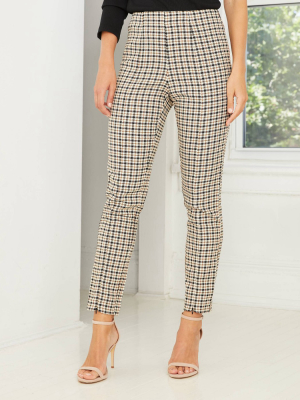 Women's Plaid High-rise Spilt Front Trousers - Who What Wear™ Beige