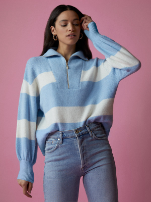 Lorna Blue Striped Alpaca Blend Zip Collar Sweater