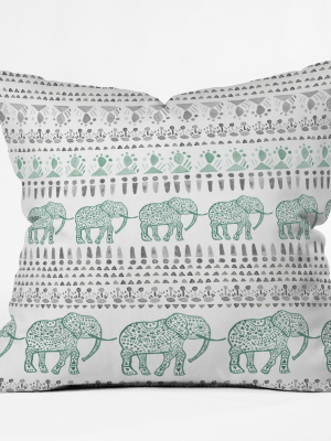 Green Elephants Throw Pillow - Deny Designs