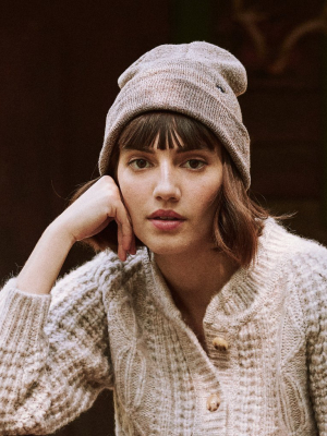 The Embroidered Beanie. -- Heather Oatmeal Floral