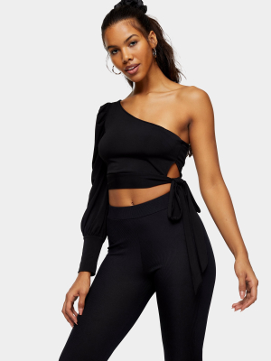 Black One Shoulder Tie Top