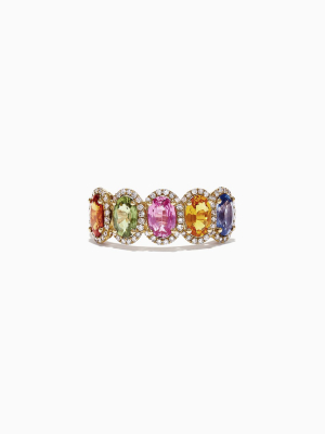 Effy Watercolors 14k Yellow Gold Multi-sapphire Diamond Ring, 2.81 Tcw